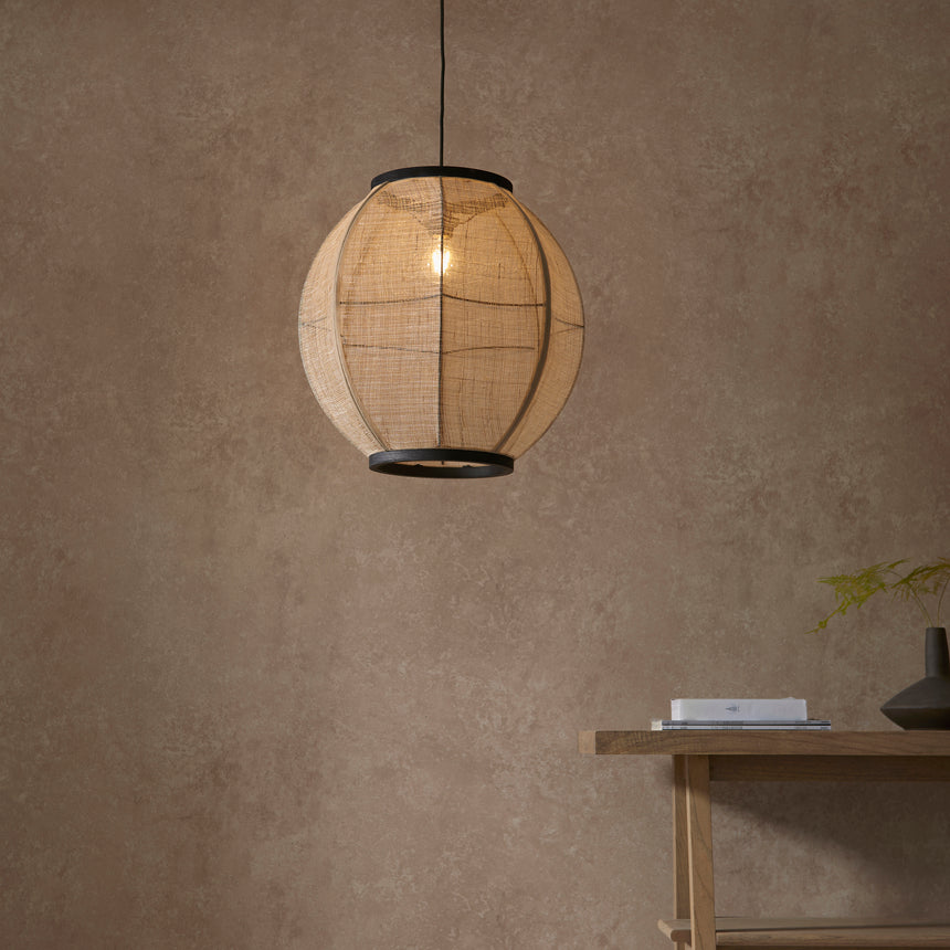 Zaire Large Pendant Ceiling Light Matt Black/Natural Linen