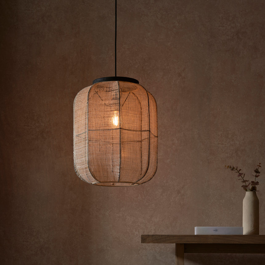 Zaire Medium Pendant Ceiling Light Matt Black/Natural Linen