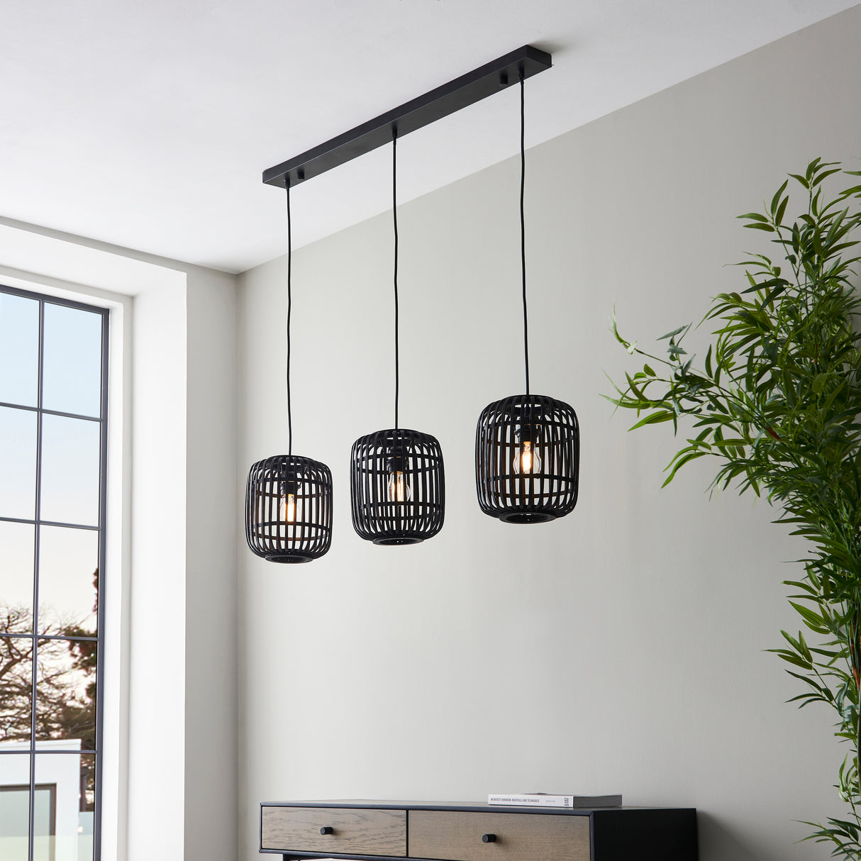 Mathias 3Lt Pendant Ceiling Light Matt Black - Comet Lighting