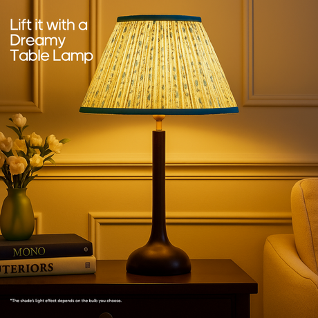 AARTIN 30 CM BLUE WILLOW EMPIRE GATHERED LAMPSHADE IN COTTON