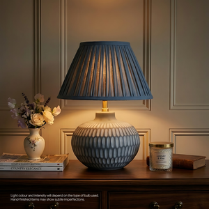 AARTIN York Ceramic Table Lamp With Blue Silk Gathered Lampshade