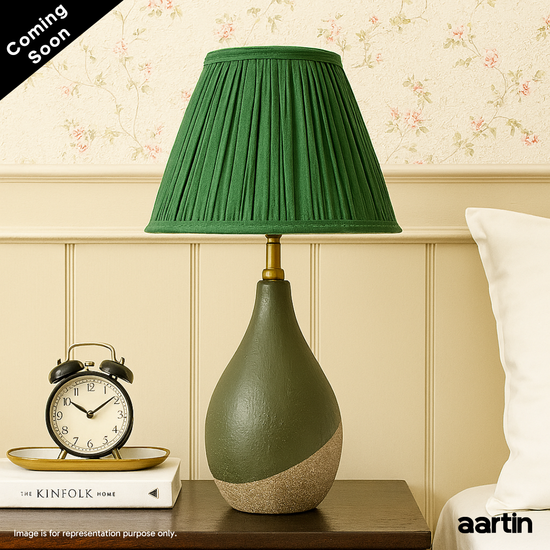 AARTIN IRIS TABLE LAMP IN GREEN & BEIGE TEXTURED CERAMIC (BASE ONLY)