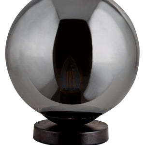 Kenton 1Lt Small Table Lamp Matt Black w/ Smokey Round Glass Shade - Comet Lighting