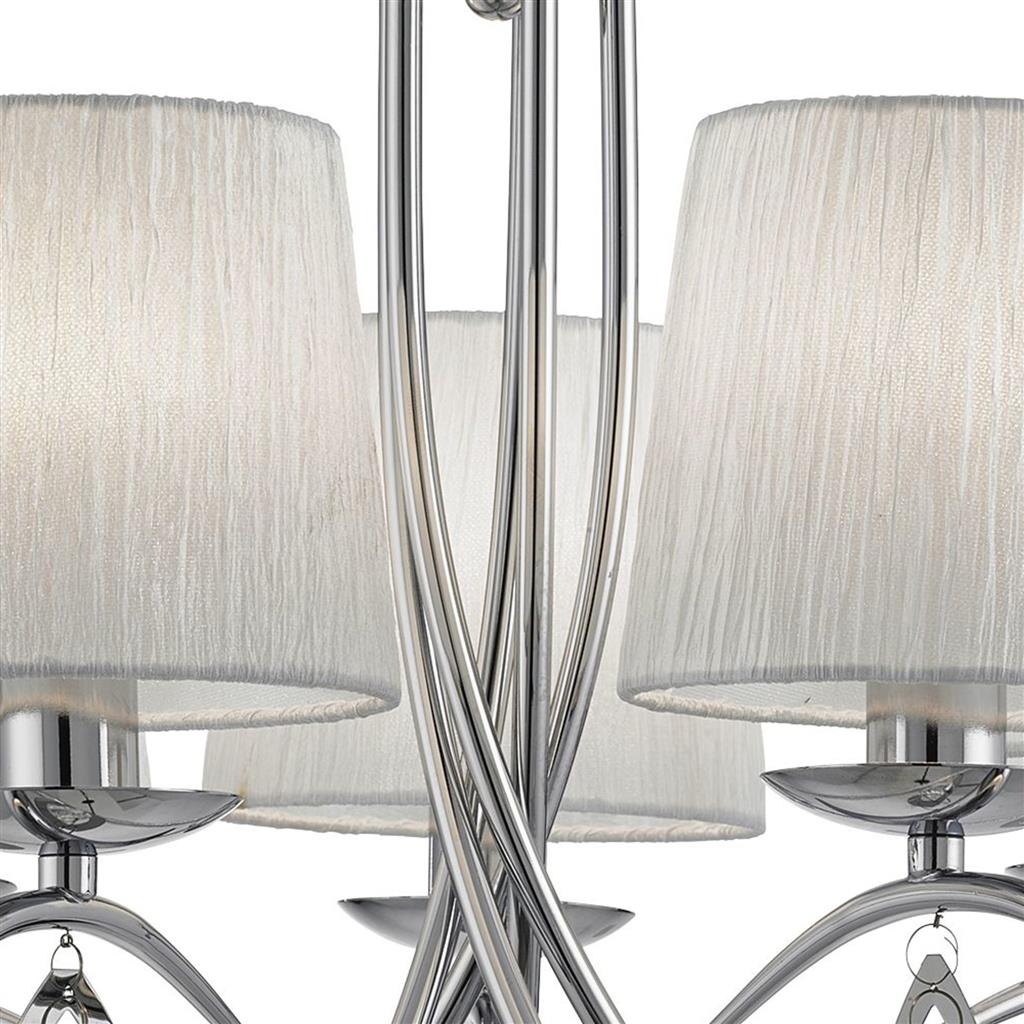 Angelique 5Lt Pendant - Chrome, Clear Glass & White Fabric - Comet Lighting