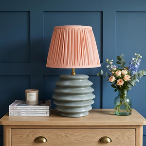 AARTIN Jasper Ceramic Table Lamp With Light Pink Silk Gathered Lampshade