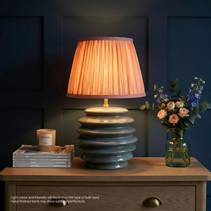 AARTIN Jasper Ceramic Table Lamp With Light Pink Silk Gathered Lampshade
