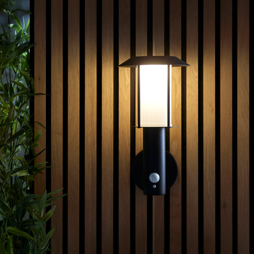 Tarrow Solar Wall Light Matt Black w/ Sensor