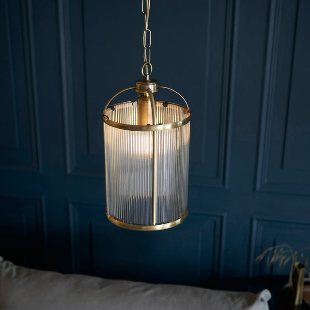 Lambeth Ribbed Pendant Ceiling Light Antique Brass