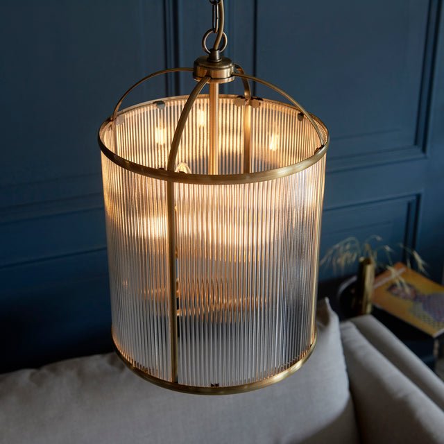 Lambeth Ribbed 4lt Pendant Ceiling Light Antique Brass