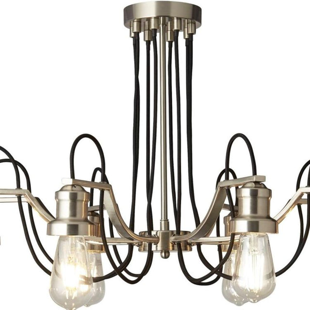 Searchlight Olivia 8Lt Pendant - Satin Silver with Black Braided Cable