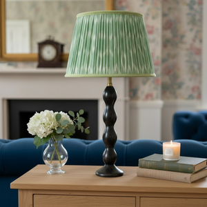 AARTIN Ripple Wood Table Lamp With Sage Green Ikat Lampshade