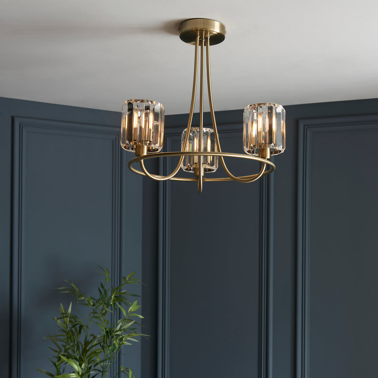 Berenice 3lt Semi Flush Ceiling Light Antique Brass - Comet Lighting