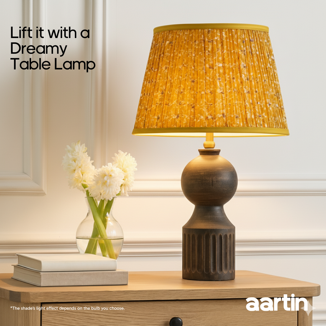 AARTIN 35 CM GOLDEN CIRCUIT STRAIGHT EMPIRE GATHERED LAMPSHADE IN COTTON
