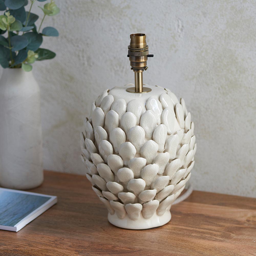 Layered Leaf Table Base Ivory crackle glaze & brushed aged brass plate