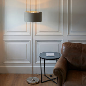 Highclere Single Floor Lamp - Bright Nickel - Comet Lighting