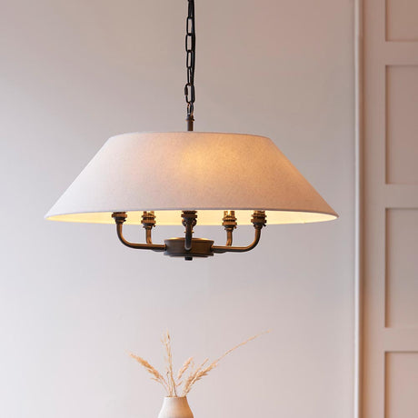 Lille 5lt Pendant Matt black & natural faux linen