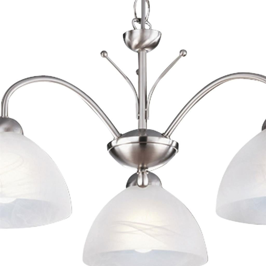 Milanese 3Lt Pendant - Satin Silver Metal & Alabaster Glass