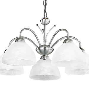 Milanese 5Lt Pendant - Satin Silver Metal & Alabaster Glass - Comet Lighting