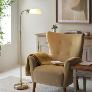 Pharmacy Reader Floor Light - Gloss opal glass - Antique brass finish - Comet Lighting
