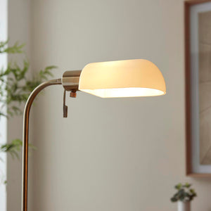 Pharmacy Reader Floor Light - Gloss opal glass - Antique brass finish - Comet Lighting