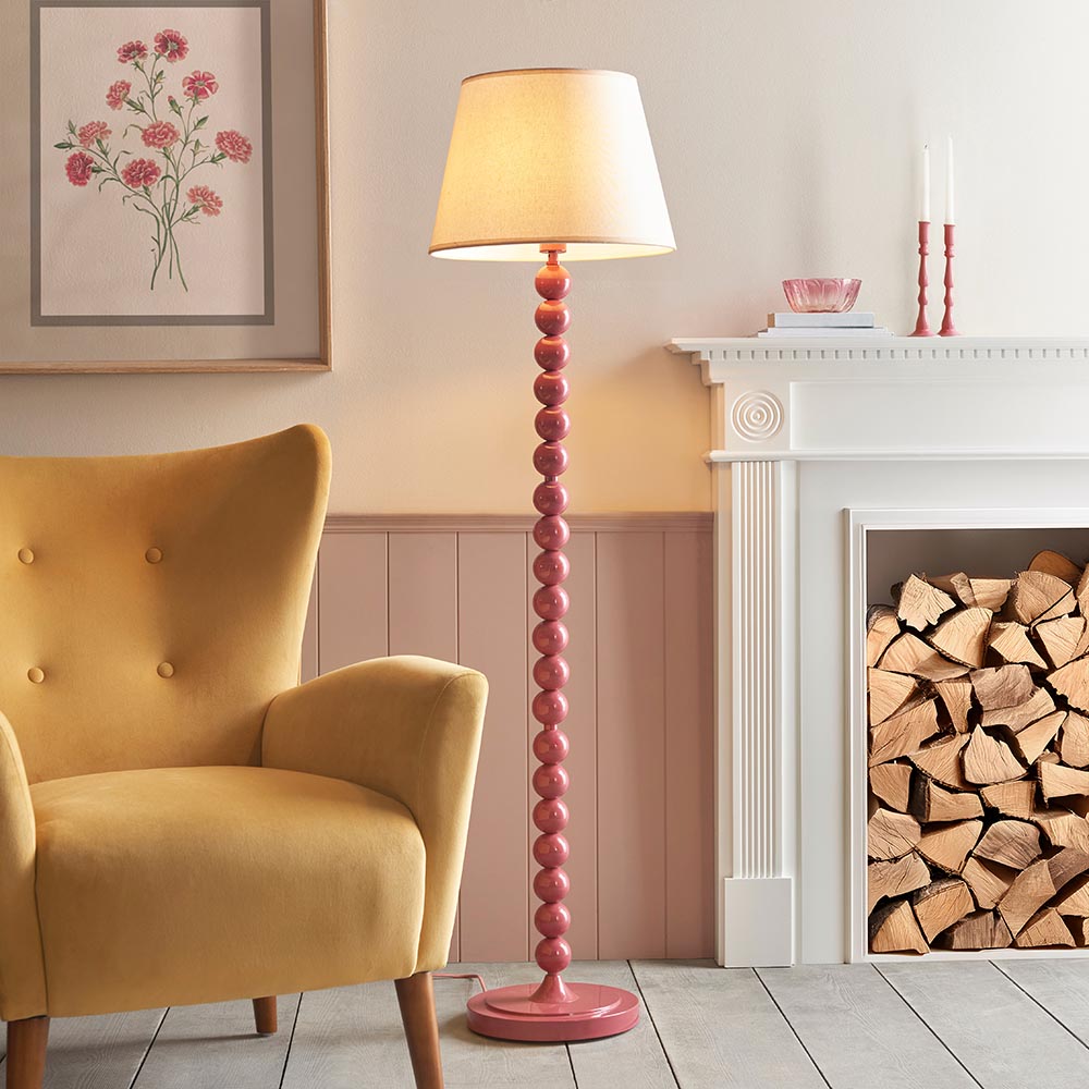 Gloss Pink Higgledy & Ivy 40cm Vintage white shade - Comet Lighting