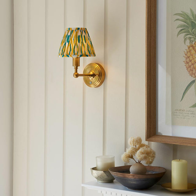 Wall light Burley Rechargeable & Ikat 16cm Yellow & jade shade - Comet Lighting