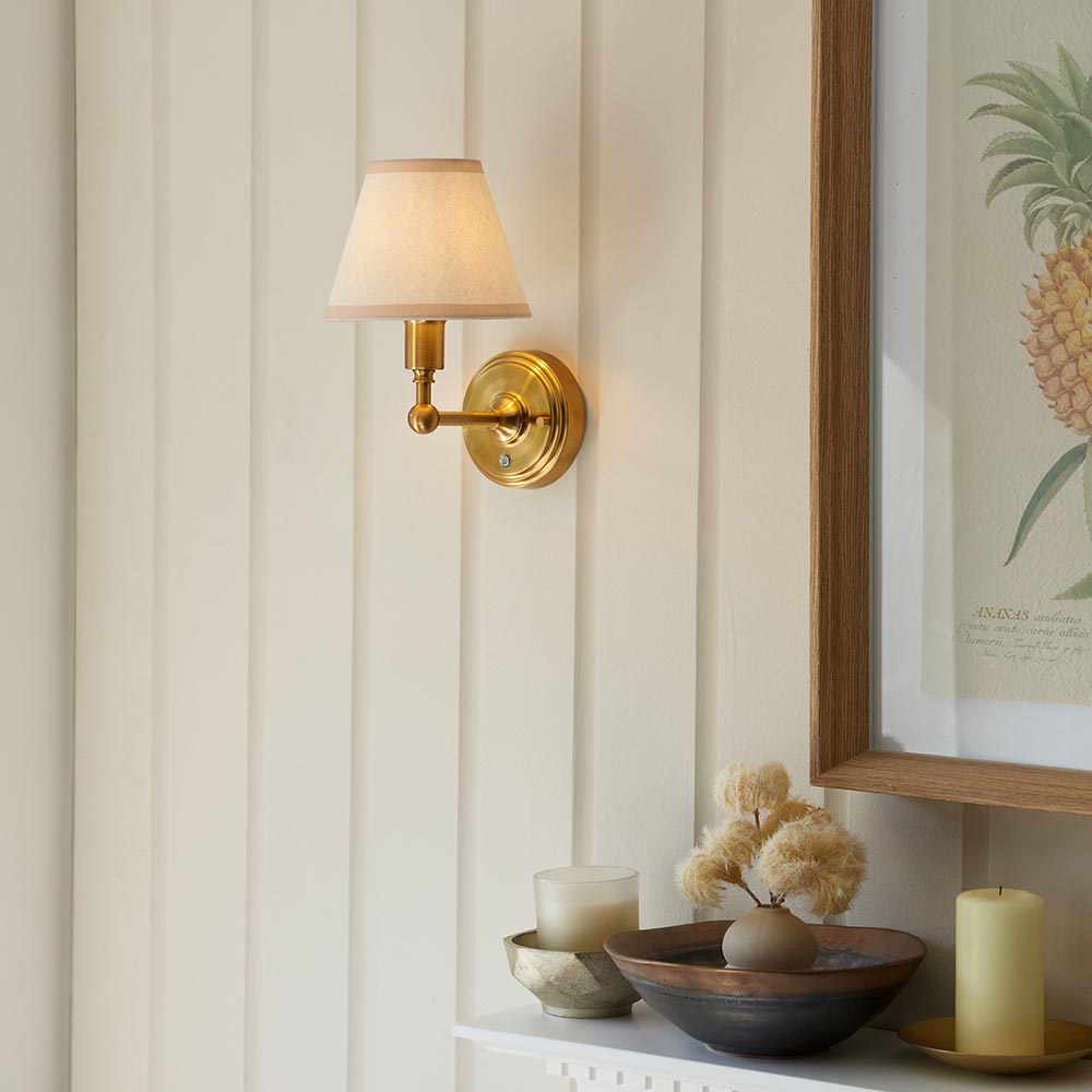 Wall light Burley Rechargeable & Ivy 16cm Vintage white shade - Comet Lighting