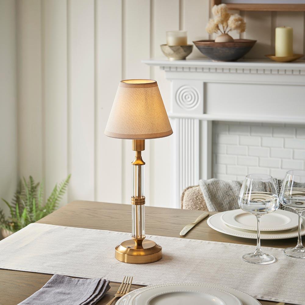 Morton Rechargeable & Ivy 16cm Vintage white shade - Comet Lighting
