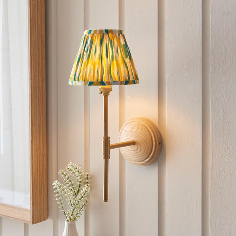 Wood T Bar & Ikat 16cm Yellow & jade shade - Comet Lighting