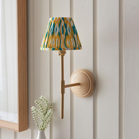 Wood T Bar & Ikat 16cm Yellow & jade shade - Comet Lighting