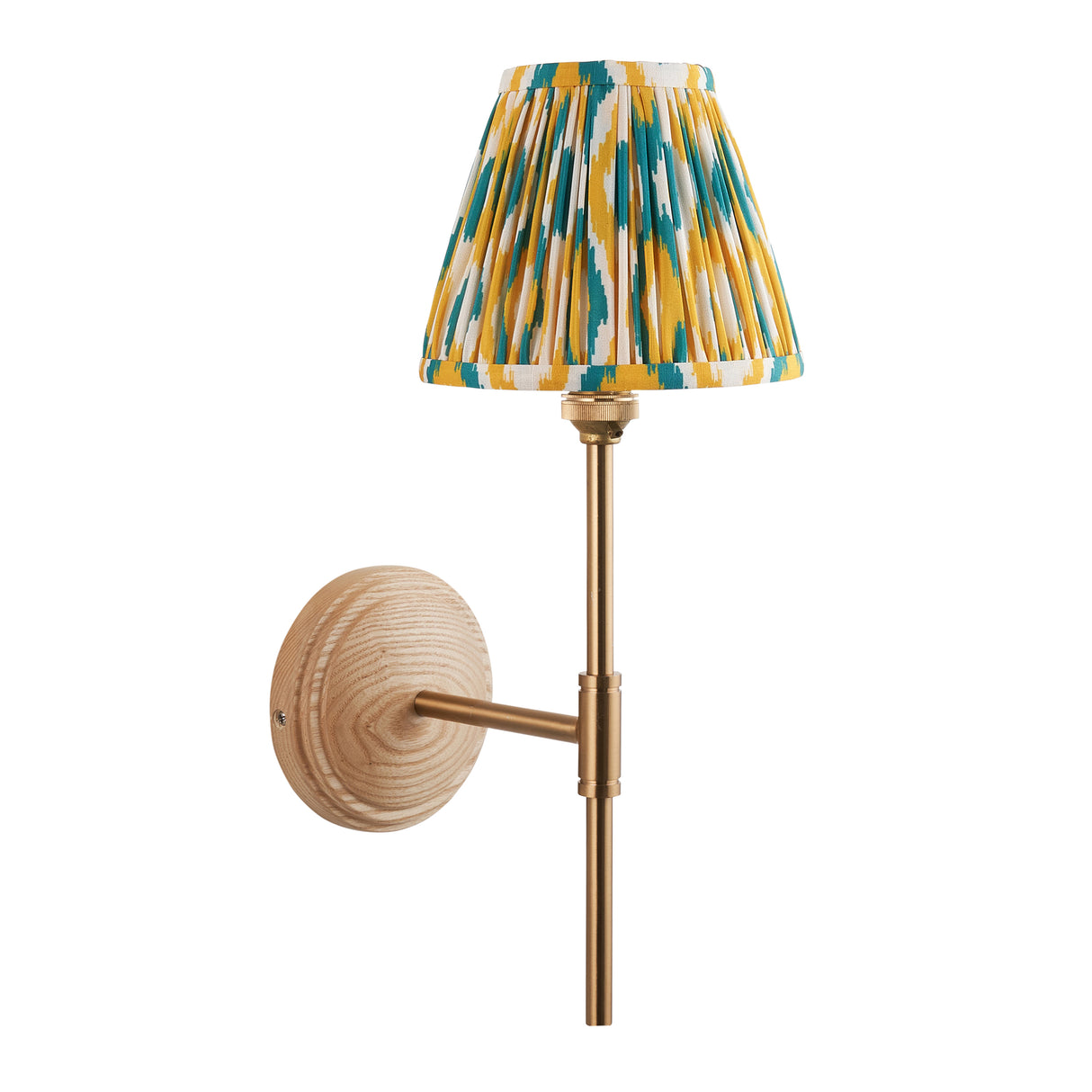 Wood T Bar & Ikat 16cm Yellow & jade shade - Comet Lighting