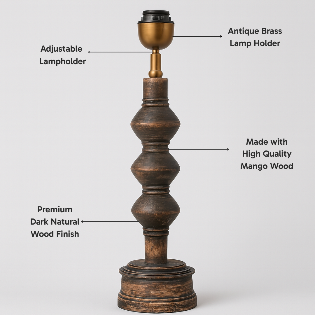 AARTIN JUNO TABLE LAMP IN WOOD WITH DARK NATURAL WOOD FINISH (BASE ONLY)