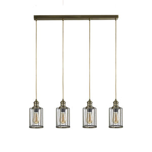 Searchlight Pipes 4Lt Bar Pendant| Antique Brass With Seeded Glass