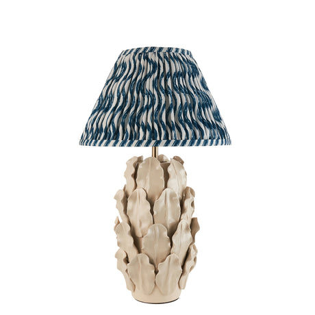 Ceramic Table Light Layered Leaf & Ripple 30cm Marlin blue shade