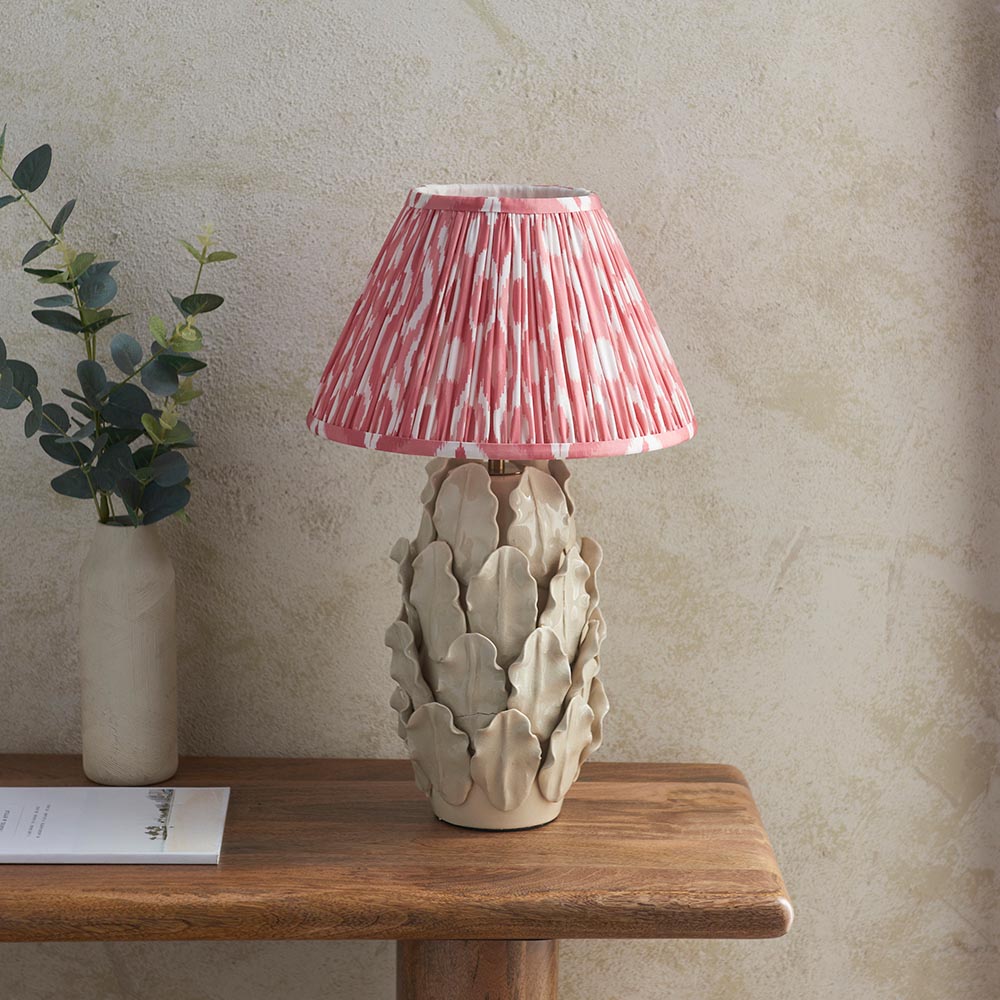 Ceramic Table Light Layered Leaf & Ikat 30cm Coral pink shade