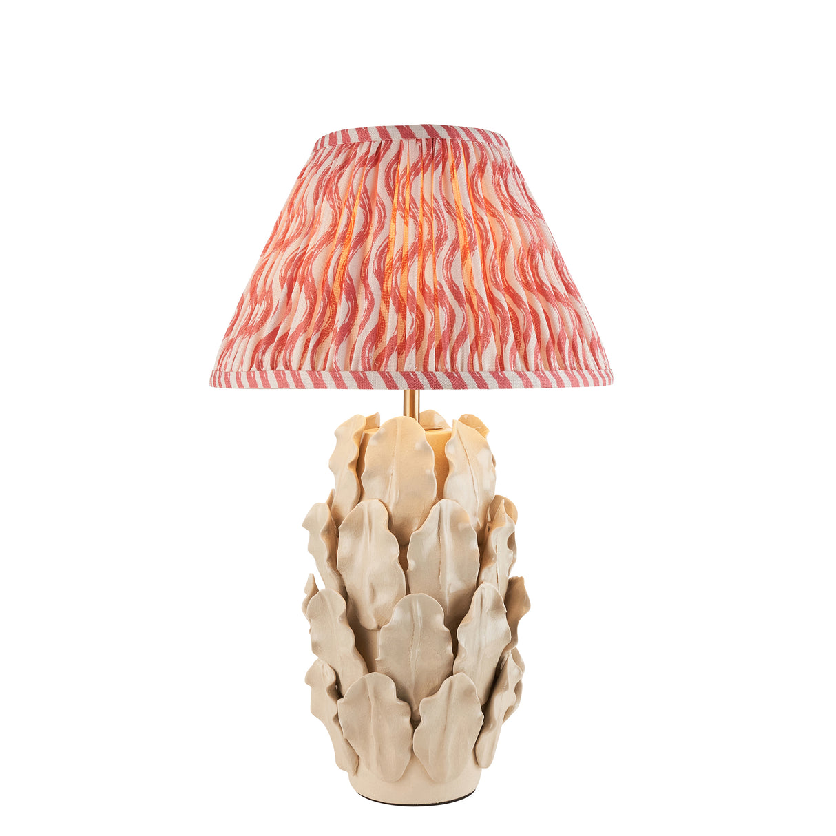 Ceramic Table Light Layered Leaf & Ripple 30cm Coral pink shade