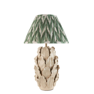 Ceramic Table Light Layered Leaf & Zigzag 30cm Cotswold green shade - Comet Lighting