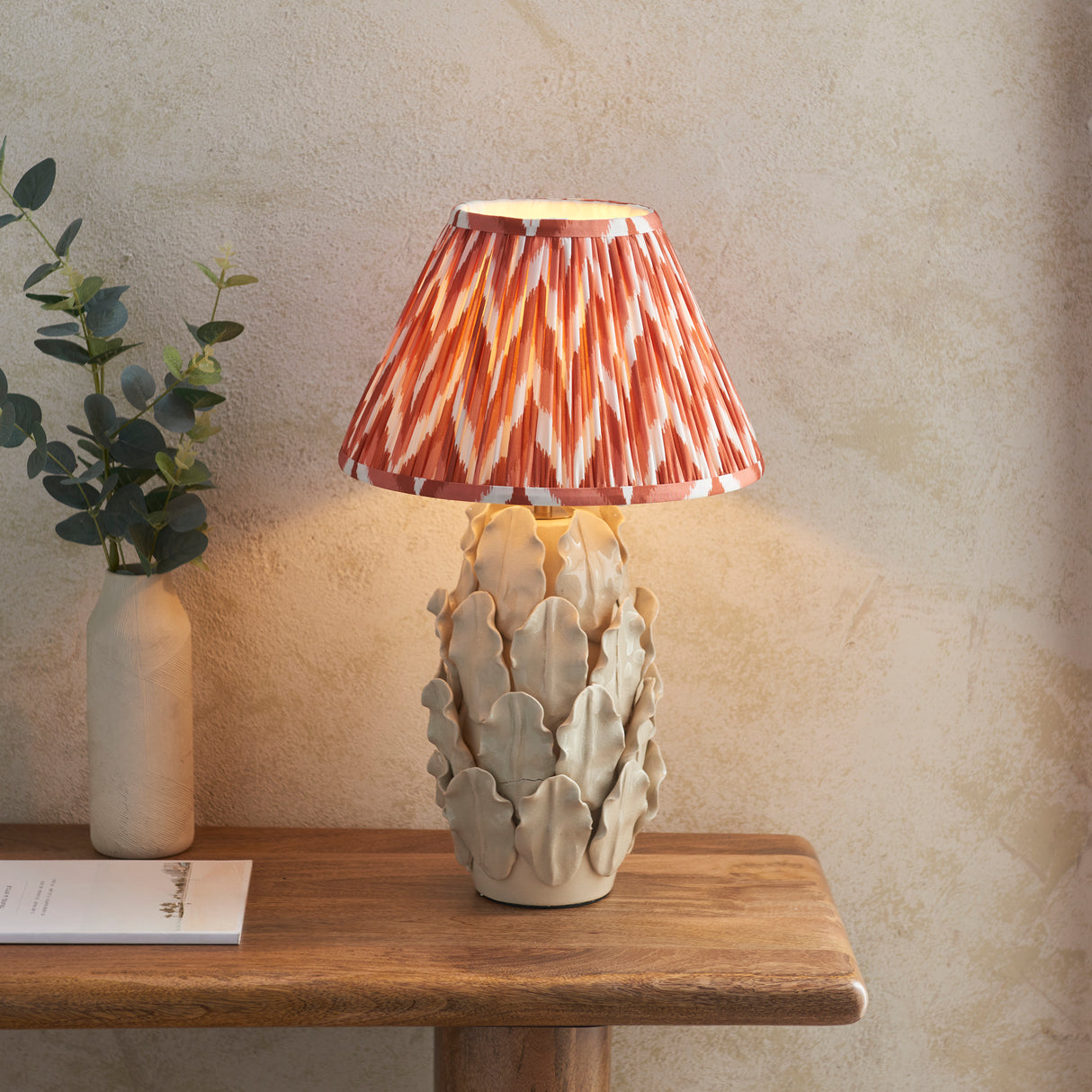 Ceramic Table Light Layered Leaf & Zigzag 30cm Apricot orange shade