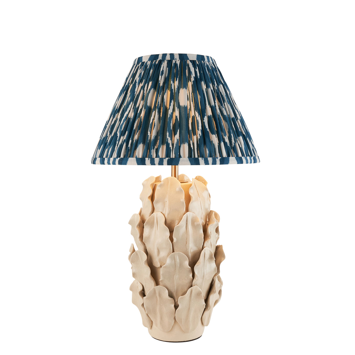 Ceramic Table Light Layered Leaf & Ikat 30cm Marlin blue shade