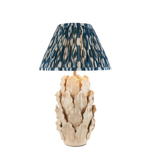 Ceramic Table Light Layered Leaf & Ikat 30cm Marlin blue shade - Comet Lighting