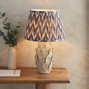 Ceramic Table Light Layered Leaf & Zigzag 35cm Pearl grey shade - Comet Lighting