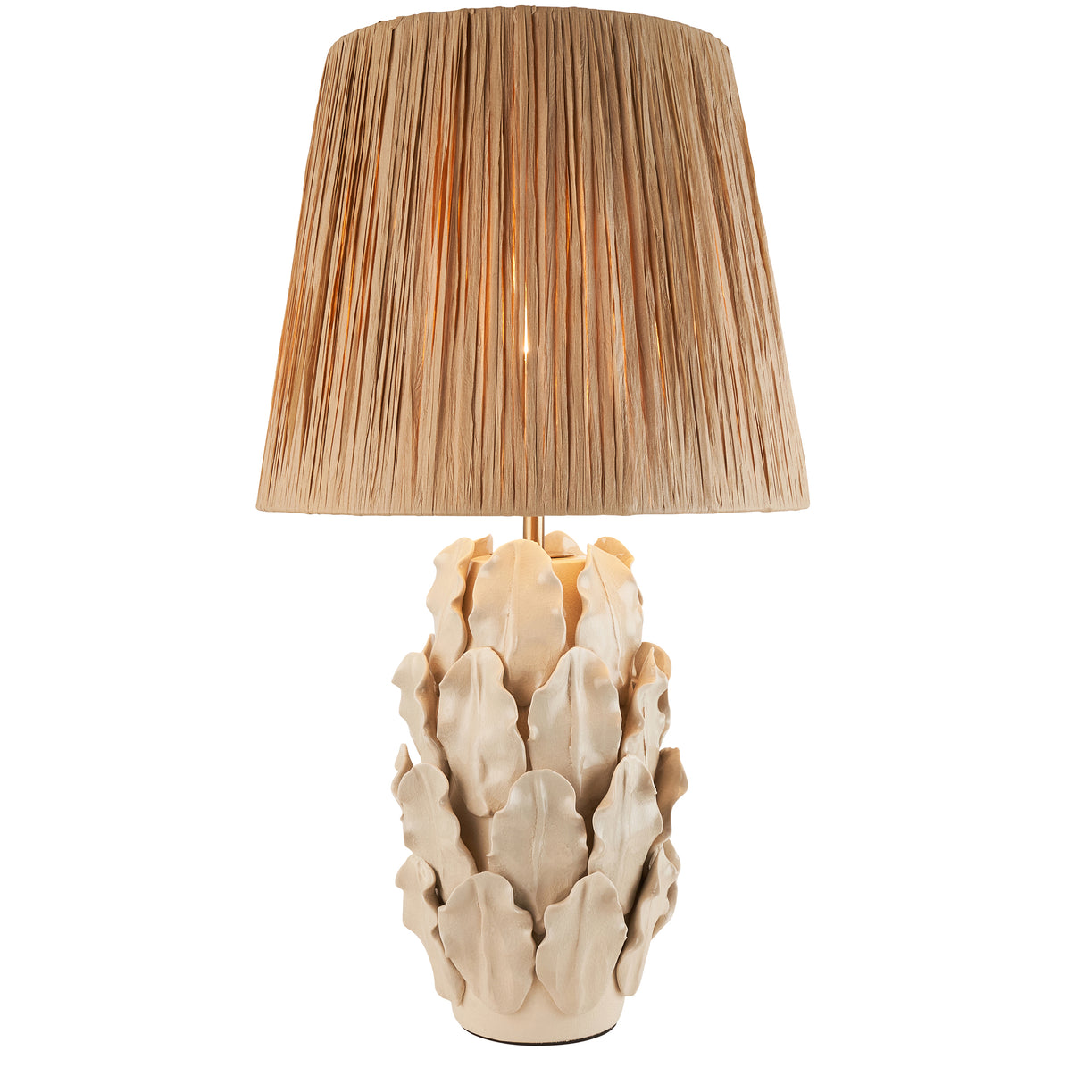 Ceramic Table Light Layered Leaf & Raffia  32cm Natural Raffia Shade