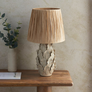 Ceramic Table Light Layered Leaf & Raffia  32cm Natural Raffia Shade - Comet Lighting