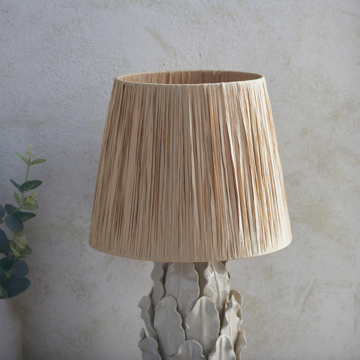 Ceramic Table Light Layered Leaf & Raffia  32cm Natural Raffia Shade