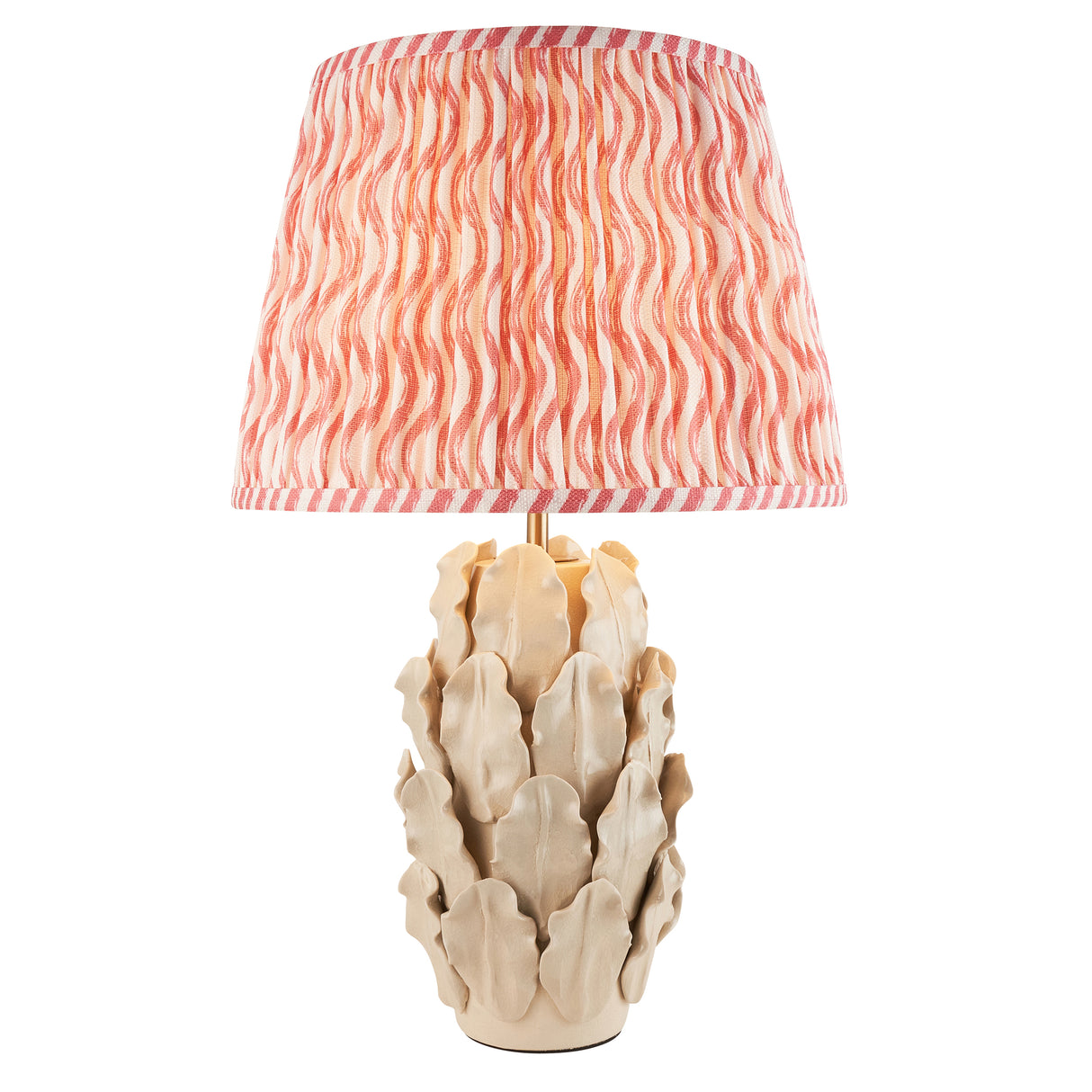 Ceramic Table Light Layered Leaf & Ripple 35cm Coral pink shade