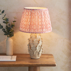 Ceramic Table Light Layered Leaf & Ripple 35cm Coral pink shade - Comet Lighting