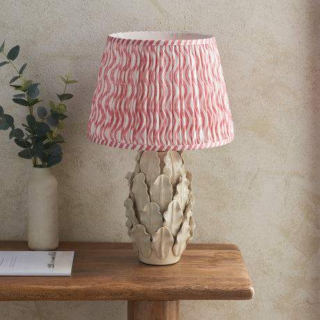 Ceramic Table Light Layered Leaf & Ripple 35cm Coral pink shade