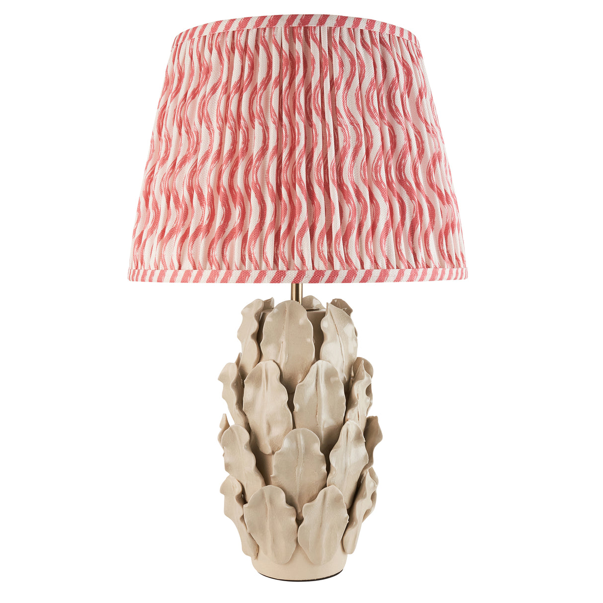 Ceramic Table Light Layered Leaf & Ripple 35cm Coral pink shade