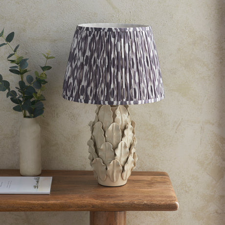 Ceramic Table Light Layered Leaf & Ikat 35cm Pearl grey shade