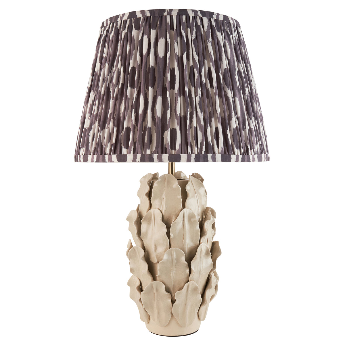 Ceramic Table Light Layered Leaf & Ikat 35cm Pearl grey shade